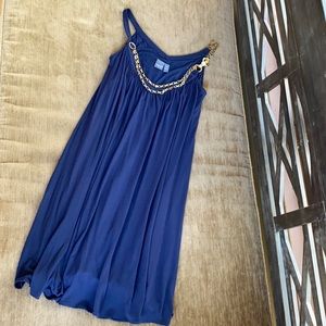 Unique Muse at/below knee dress chain clasp navy